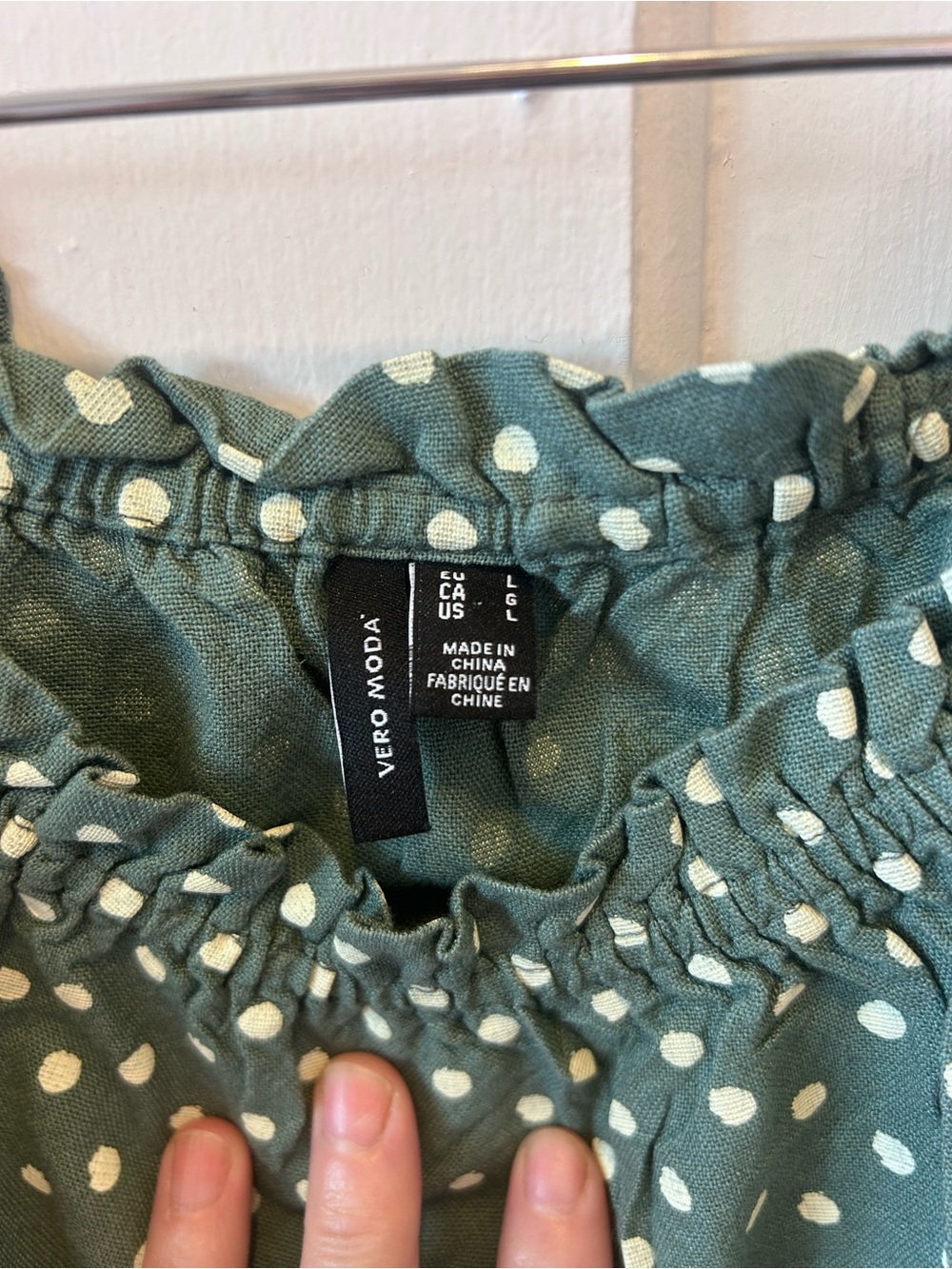 Vero Moda Sage Green Linen Off the shoulder polka dot blouse